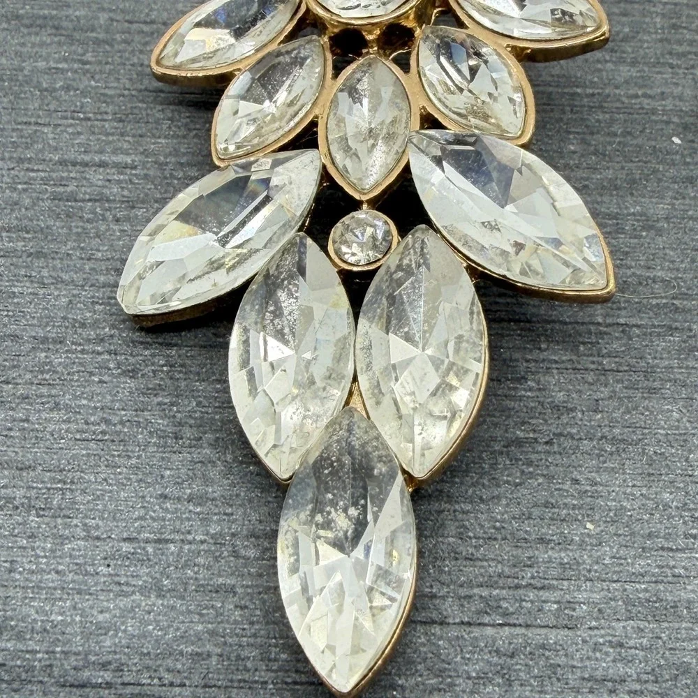Gold Tone Clear Rhinestone Chandelier Earrings Bridal Statement Jewelry Gift